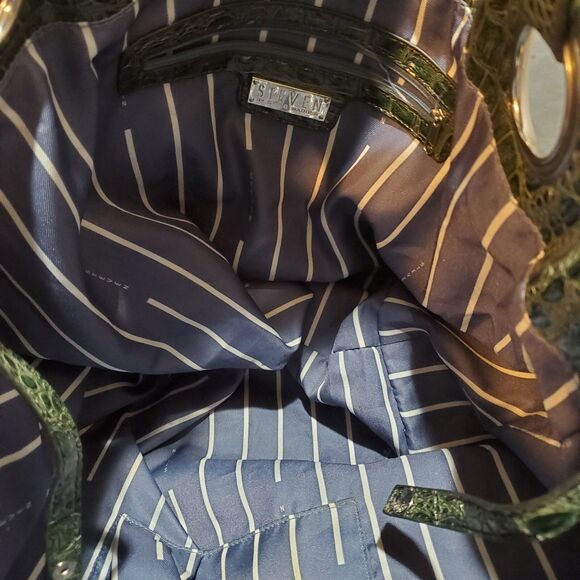 Steven By Steve Madden Green Faux Snakeskin Large Shoulder Bag Tote w/Silver - Picture 7 of 10